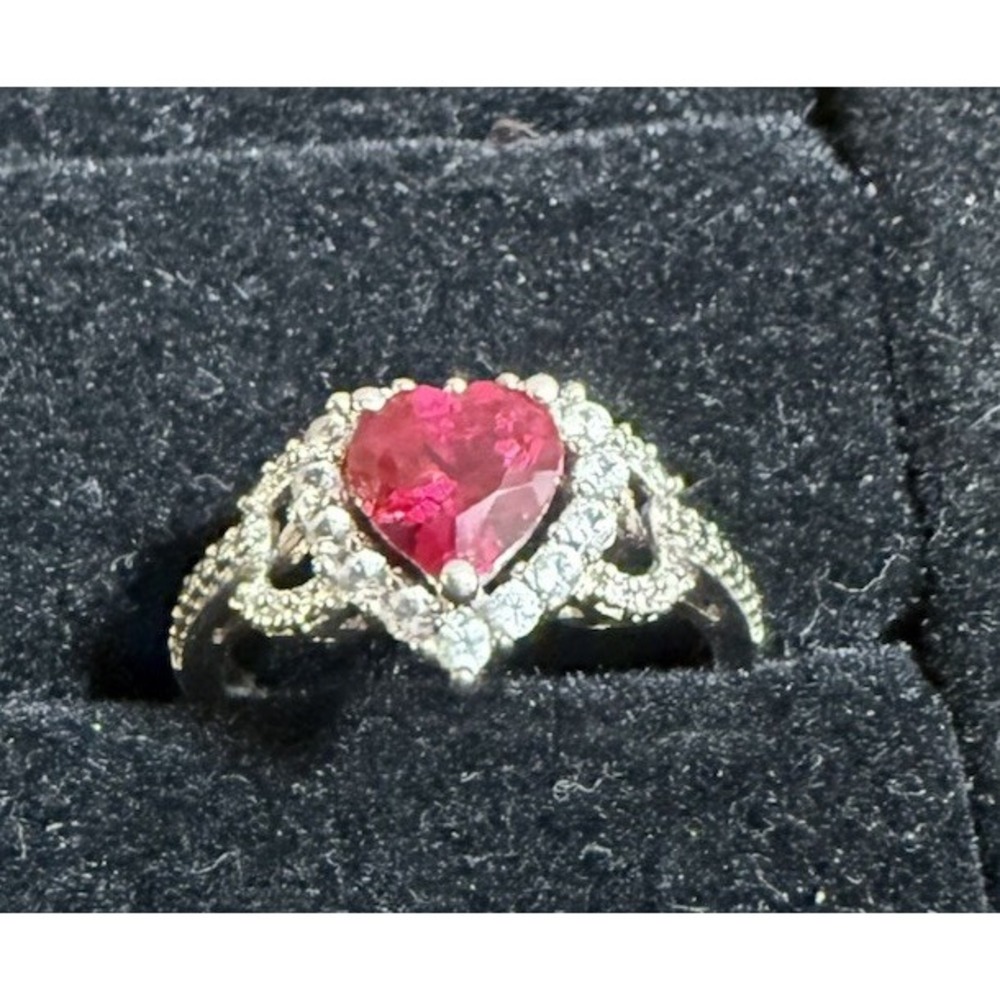 Ruby Heart Ring 925 Sterling Silver Size 5.75